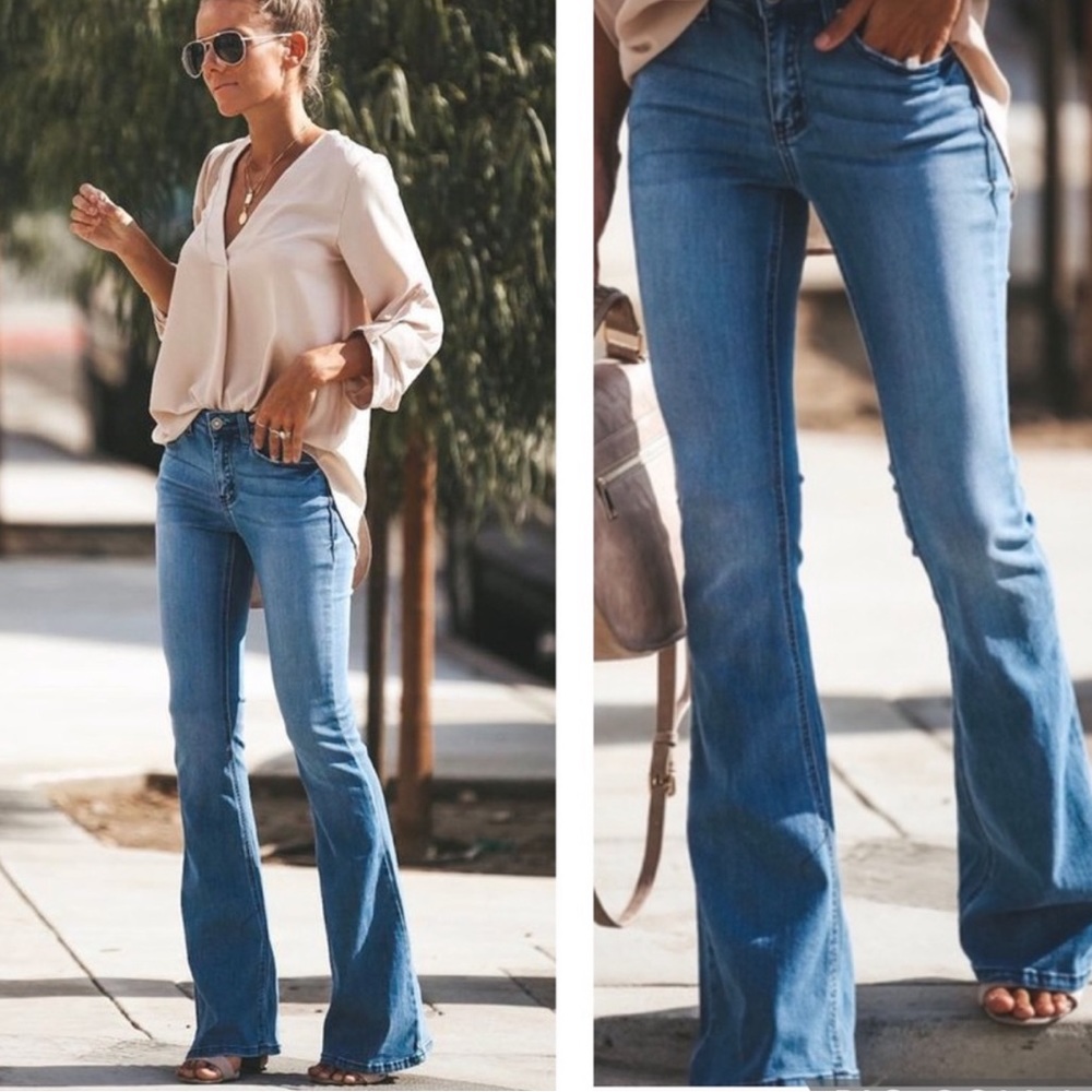 KanCan Flare Leg Jeans Midrise Wide Leg Denim Bell Bottoms - Picture 10 of 10